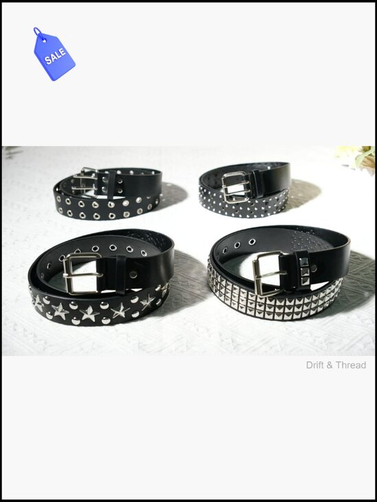 4Pc Studded Rivet Double Grommet Belt Set Faux Leather Punk Gothic main image 7